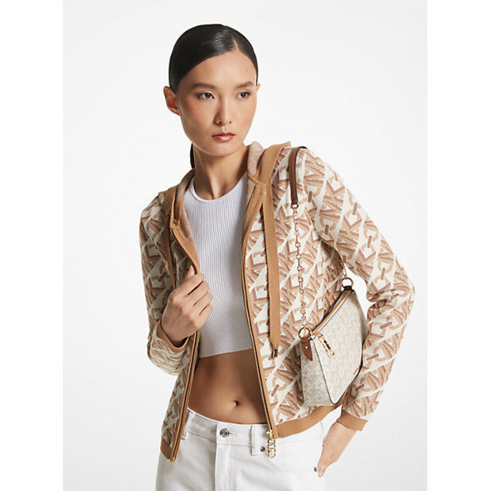 Michael Kors Beige Tan Monogram Zip Hoodie